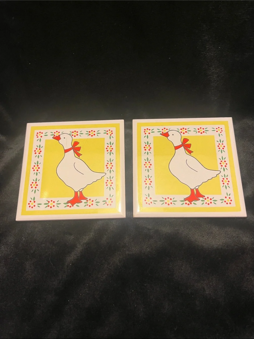 Vintage Yellow Geese Duck Ceramic Coasters - Set of 2